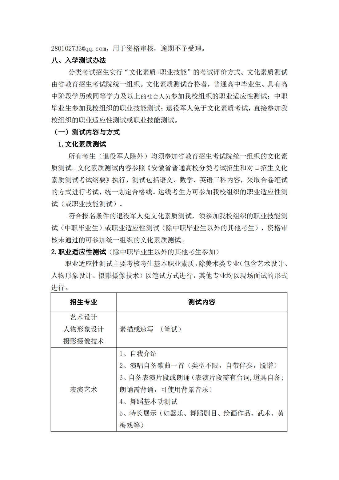 安徽艺术职业学院 2023 年分类考试招生章程